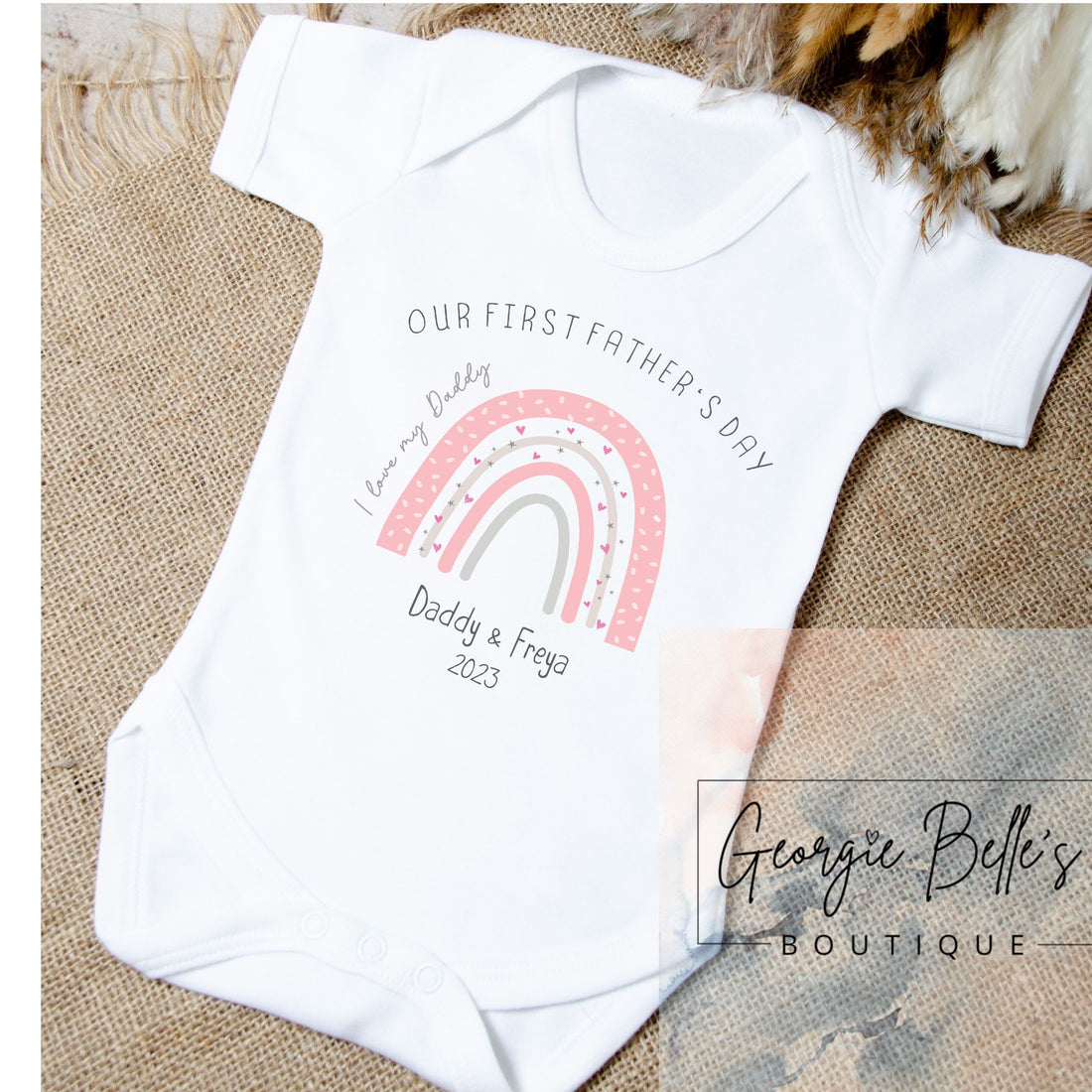 Fathers Day Personalised Babygrow- Pink Rainbow Design